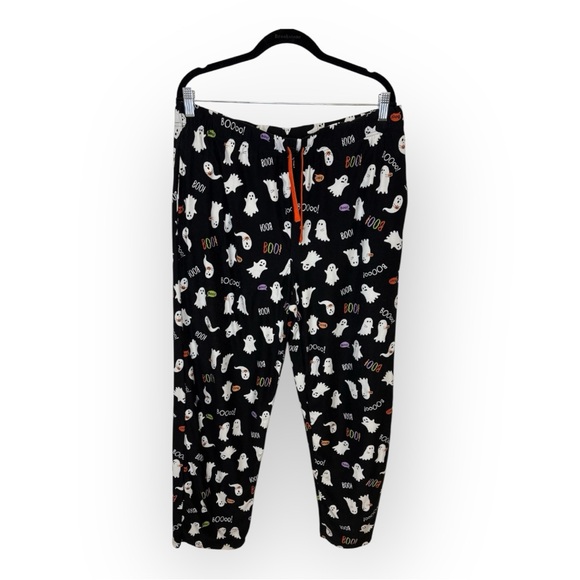 Women’s Halloween Ghost Pajama Pants Black Boo Print Size Large - Picture 1 of 5
